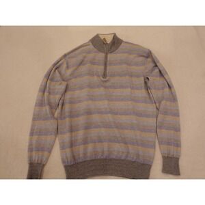 Peter Millar Men Med Stripe Merino Wool Linen 1/4 Zip Knit Sweater Luxury Preppy